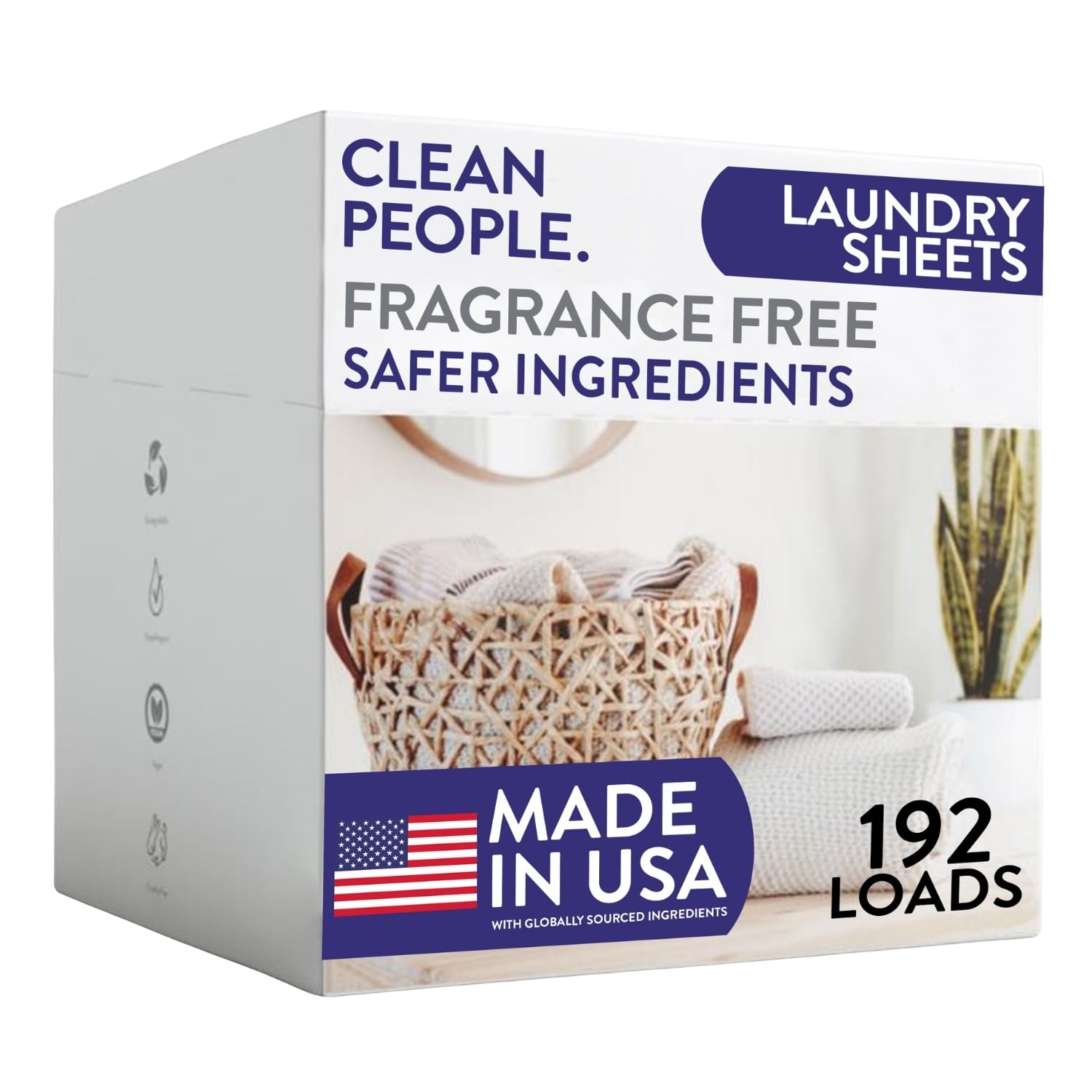 Clean People Waschmittelblätter – recycelbare Verpackung, hypoallergen, Fleckenbekämpfung – ultrakonzentriert, Waschseife – parfümfrei, 192 Stück