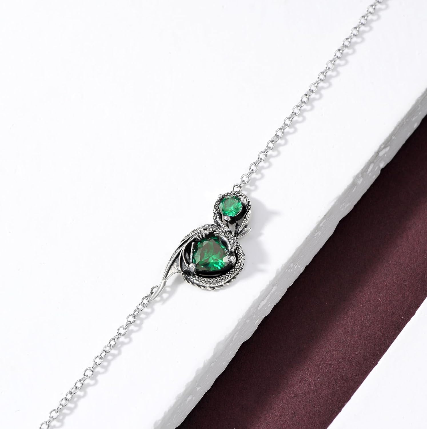 Dragon Bracelet for Women 925 Sterling Silver Dragon with Heart Cut Birthstone Link Bracelet