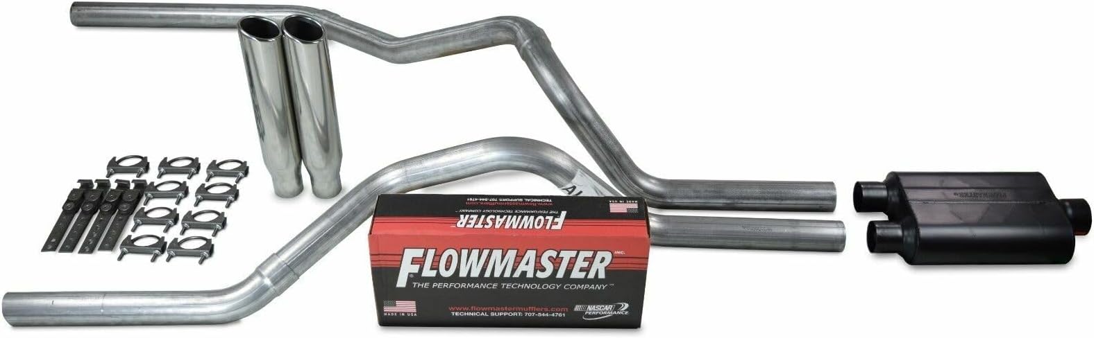 Shop Line dual exhaust system 2.5 AL pipe Flowmaster 40 2.5" Polished Rolled Edge Clamp on Tip