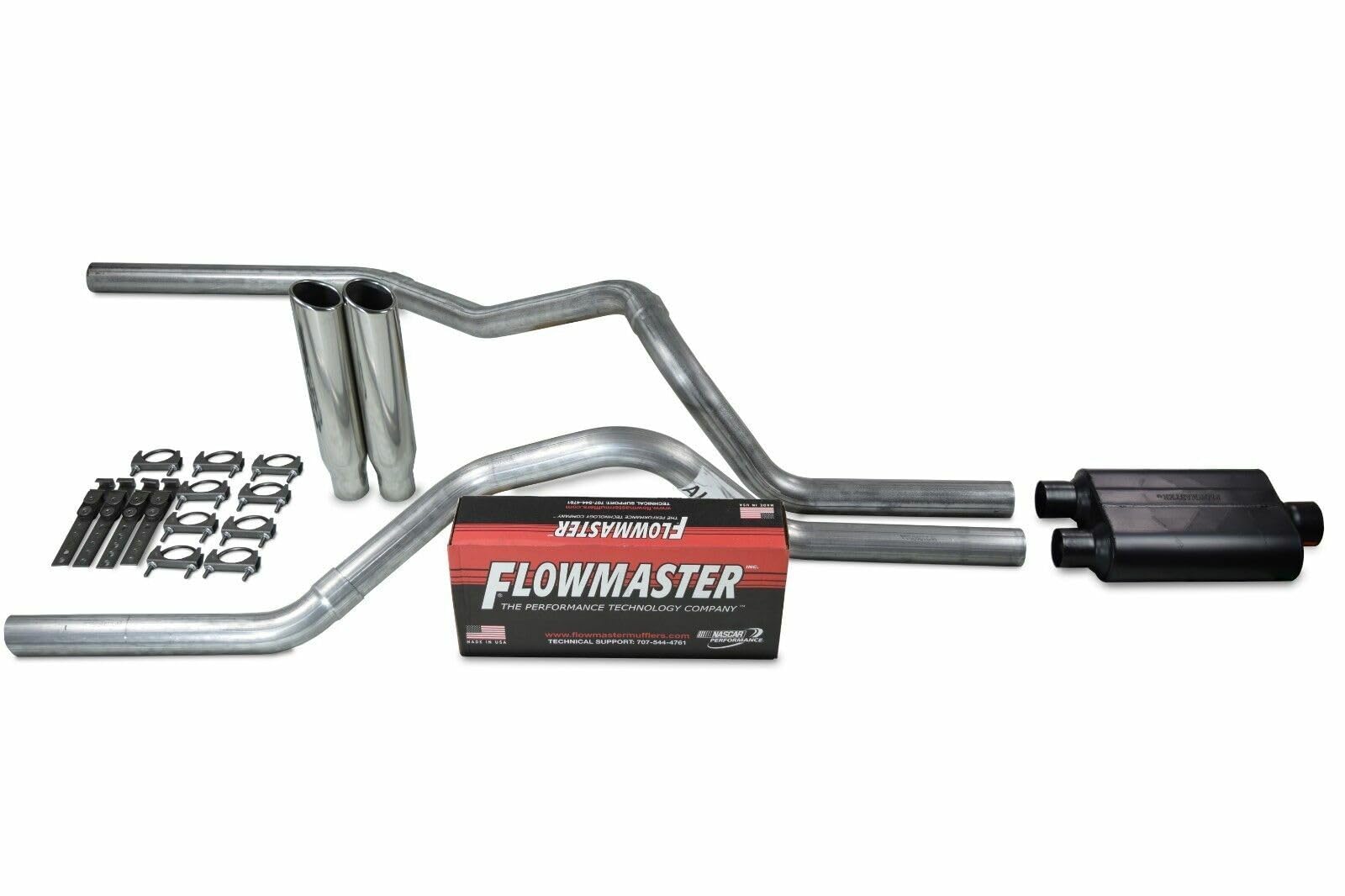 Truck Exhaust Kits - Shop Line dual exhaust system 2.5 AL pipe Flowmaster 40 2.5" Polished Rolled Edge Clamp on Tip