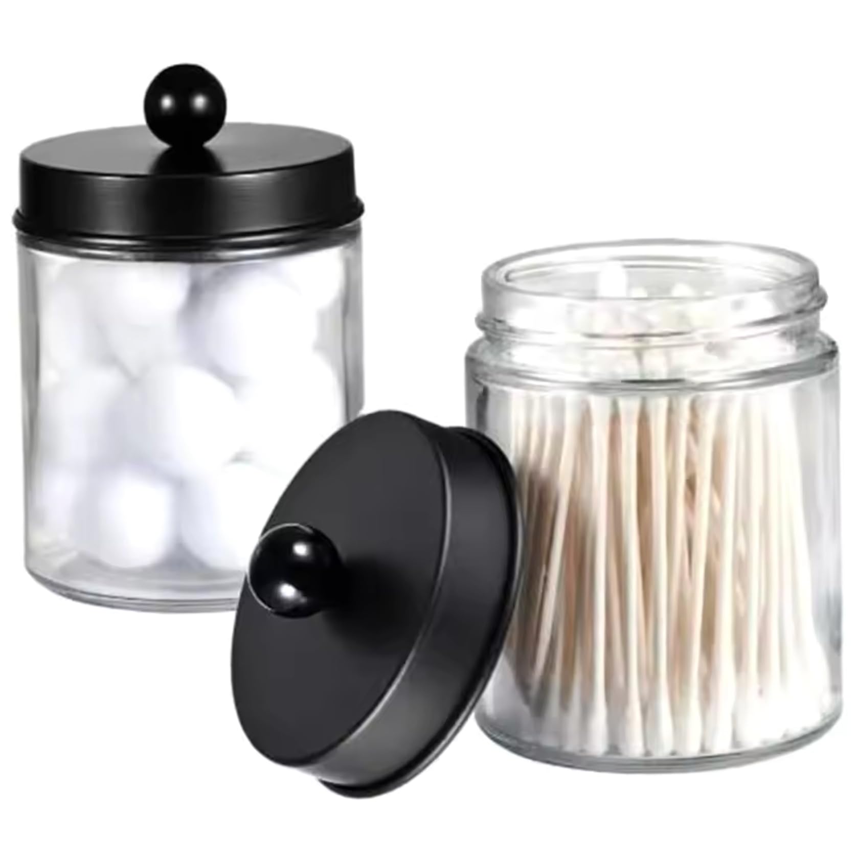 Organizador de bastoncillos de vidrio transparente con tapa juego de 2