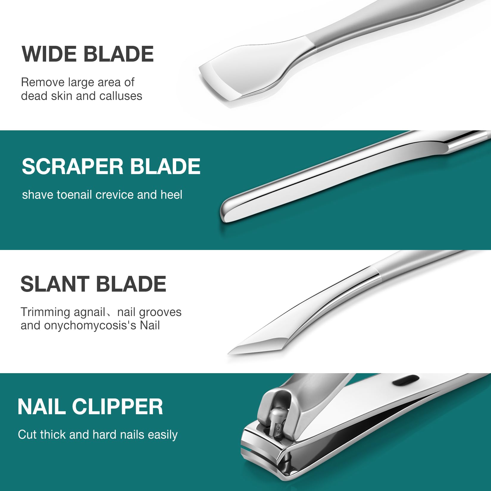MR.GREEN Pediküre-Messer-Set, professionelle Nagelknipser für eingewachsene Zehennägel, Fußpflege-Werkzeuge, Edelstahl, Nagelhautzange, Entferner-Set (7-teiliges Set enthält Nagelknipser)