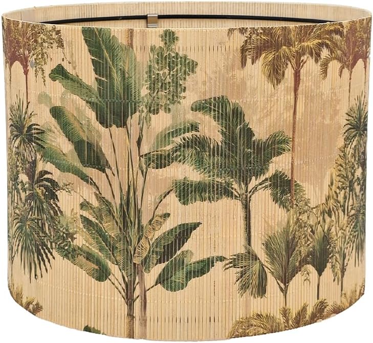 Floral Bamboo Lampshade With Tropical Plants Bamboo Made, Suitable For Floor Lamps And Desk Lamps, Art deco, Rustic And Elegant, Groovy Unique(11.8 * 9Inch) (Tropical Tree B)