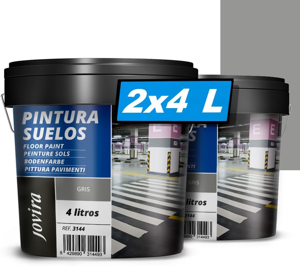 JOVIRA PINTURAS Pintura de pisos, garagens e pavimentos desportivos em geral, acabamento mate. Protege e decora as superfícies de betão, cimento e asfalto. (2 x 4 litros, cinzento) A-19