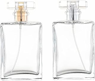 YORROR 2 Pack 100ml Clear Glass Perfume Atomizer Spray Bottles - Refillable Fine Mist Travel Dispenser, Gold & Silver Caps for Men Women