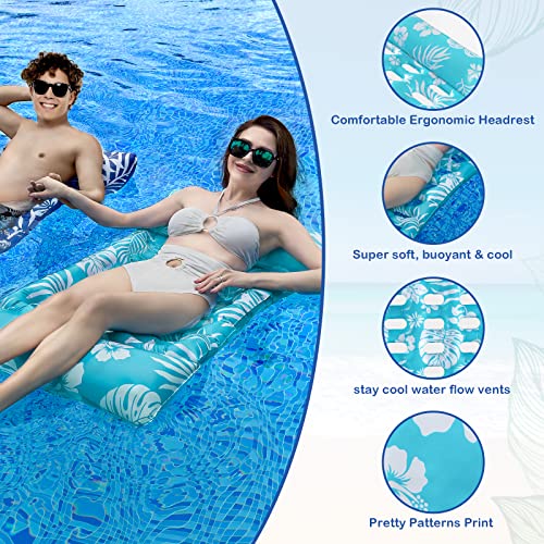 Pool Floats - 2 Pack Pool Floats Adult Size, Inflatable Pool Floats, 4-in-1 Pool Floaties Hammock, Non-Stick PVC Material Pool Floats Adult - Blue