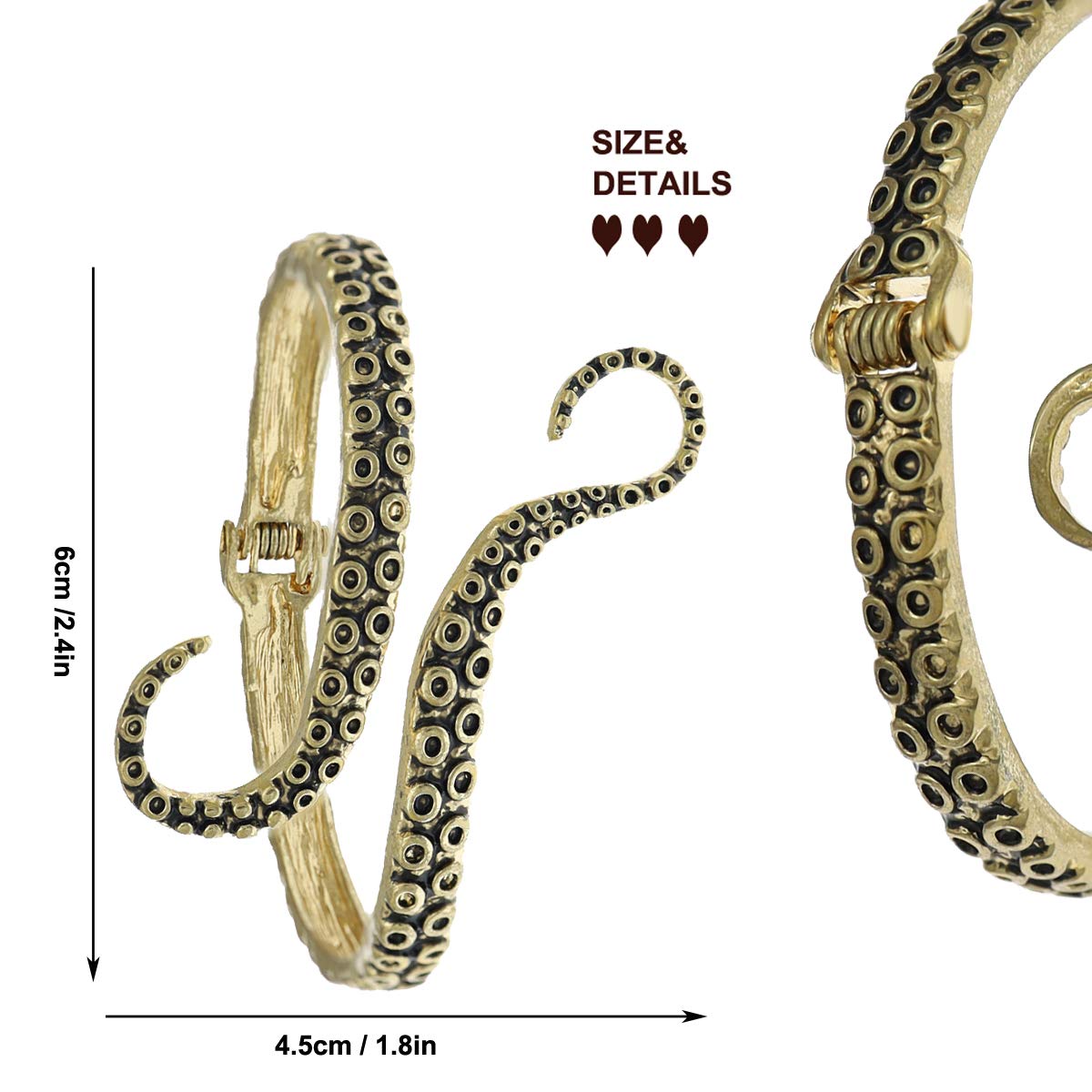 RechicGu Octopus Tentacle Animal Sea Ocean Hinged Open Bracelet Bangle Arm Cuff Scary Horror Goth: Vintage Gold