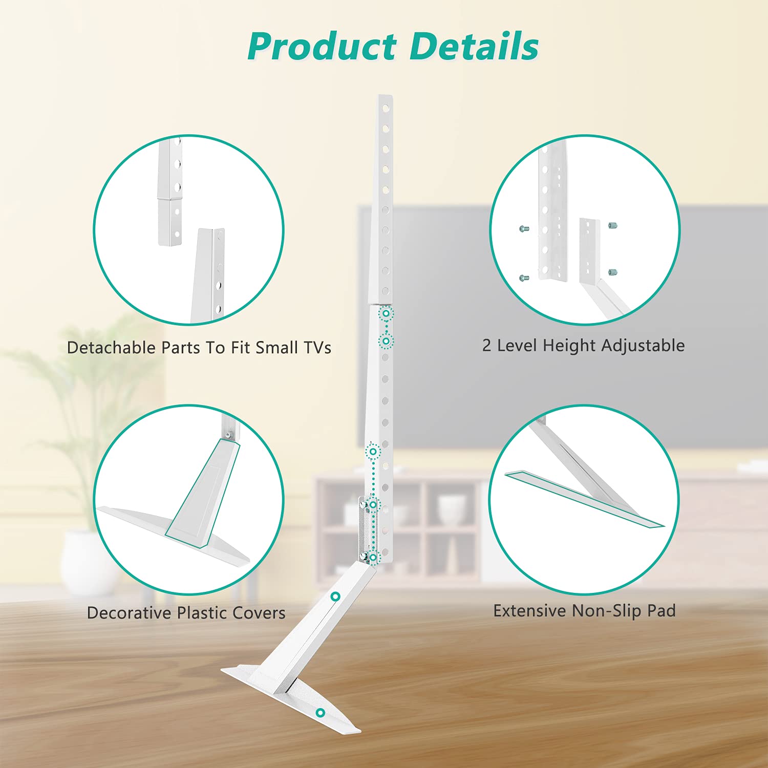 WALI Universal TV Stand Tabletop, for Most 22 to 65 inch LCD Flat Screen TV, VESA up to 800 by 500mm (TVS001-W), White