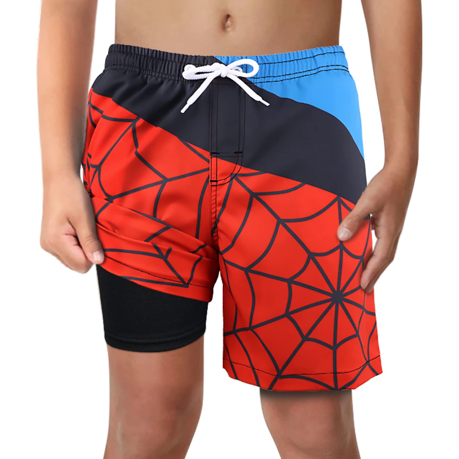 LUCOWEE Boys Swim Trunks with Compression Liner Comfortable Anti-Chafe Swimming Shorts Stretchy UPF Quick Dry Size 3T-20