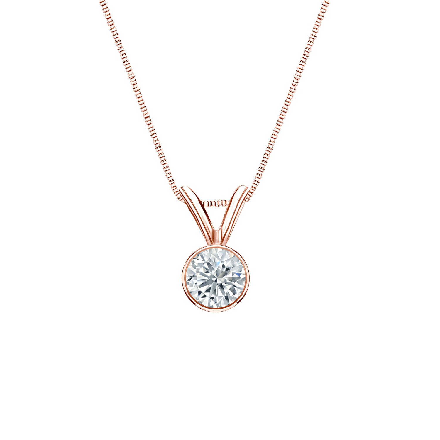 1/4 to 5/8 Carat Lab Grown Diamond Solitaire Round Pendant Necklace in 14k Gold on 18 Inch Box Chain Spring Ring (E-F, SI1-SI2, cttw) Bezel Set by
