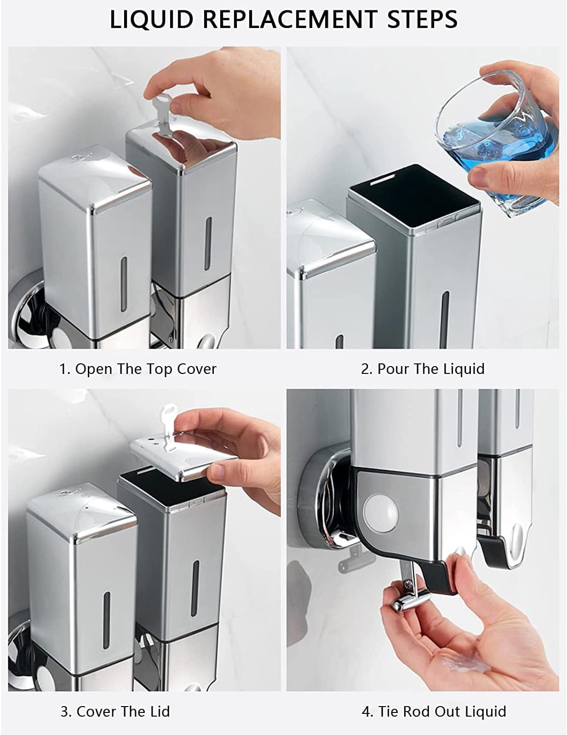 3-in-1 Shower Soap Dispenser Wall Mounted with Labels,Shower Dispensers for Shampoo,Conditioner and Soap,Drill Free Shampoo and Conditioner Dispenser for Hotel Home Bathroom