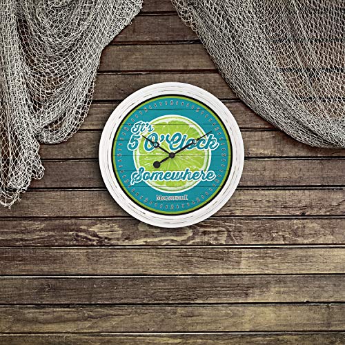 La Crosse Technology 433-3841Mv2 15.75" Indoor/Outdoor Quartz Wall Clock-Margaritaville 5 O'clock Somewhere, White/Teal #TOP5
