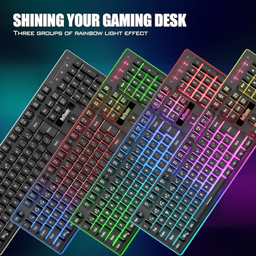 RedThunder K10 Wireless Gaming Keyboard and Mouse Combo, LED Backlit Rechargeable 3800mAh Battery, Mechanical Feel Anti-ghosting Keyboard + 7D 3200DPI Mice for PC Gamer (Black) - Image 5