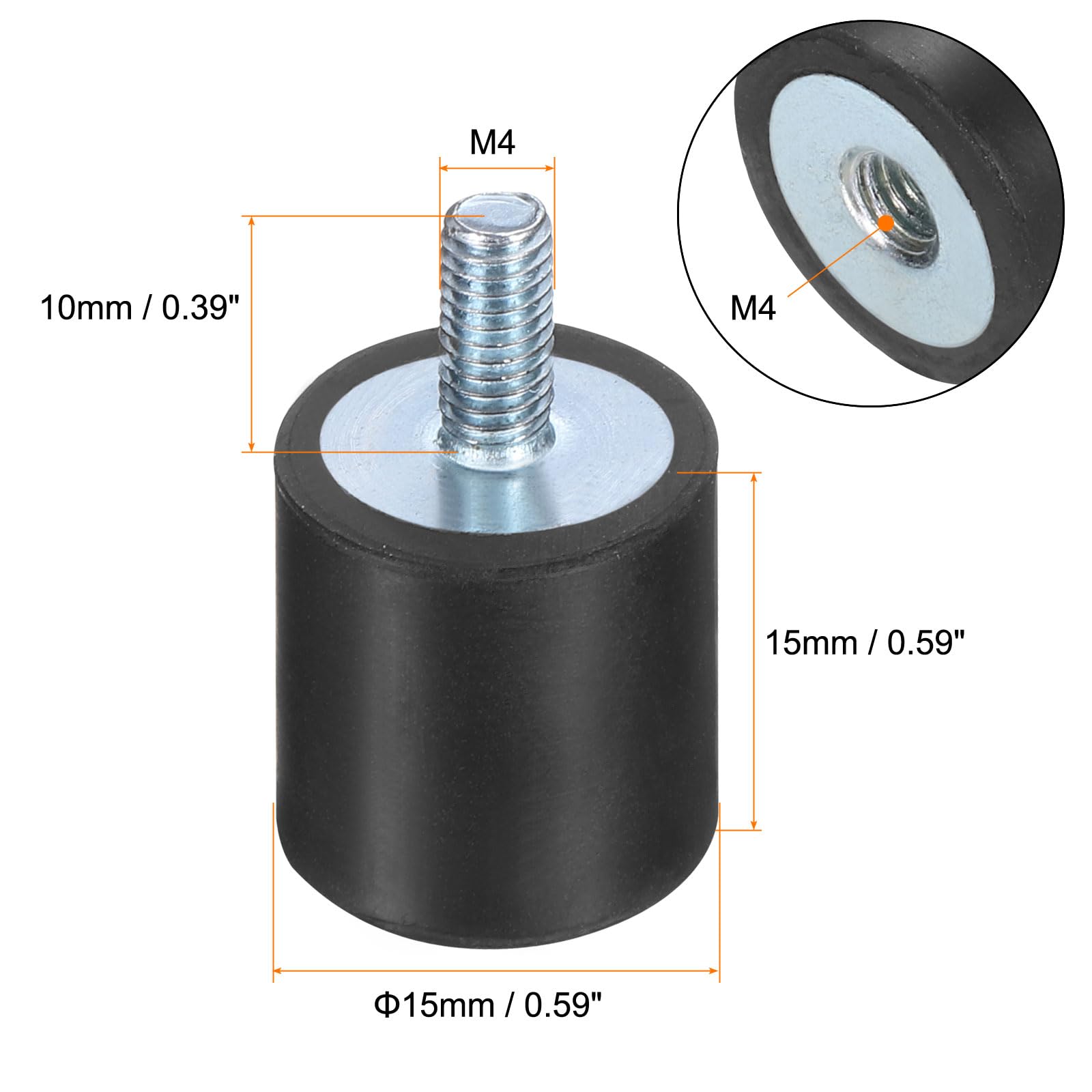 uxcell 4pcs M4x10mm Rubber Isolator Mounts with Studs 15x15mm — Amazon image 2