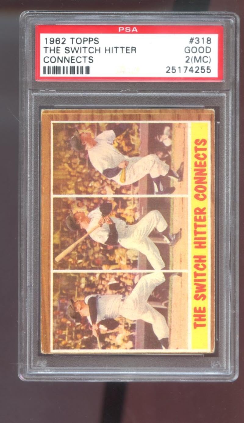 1962 Topps #318 Mickey Mantle The Switch Hitter Connects PSA 2 (MC) Graded Baseball Card MLB New York Yankees