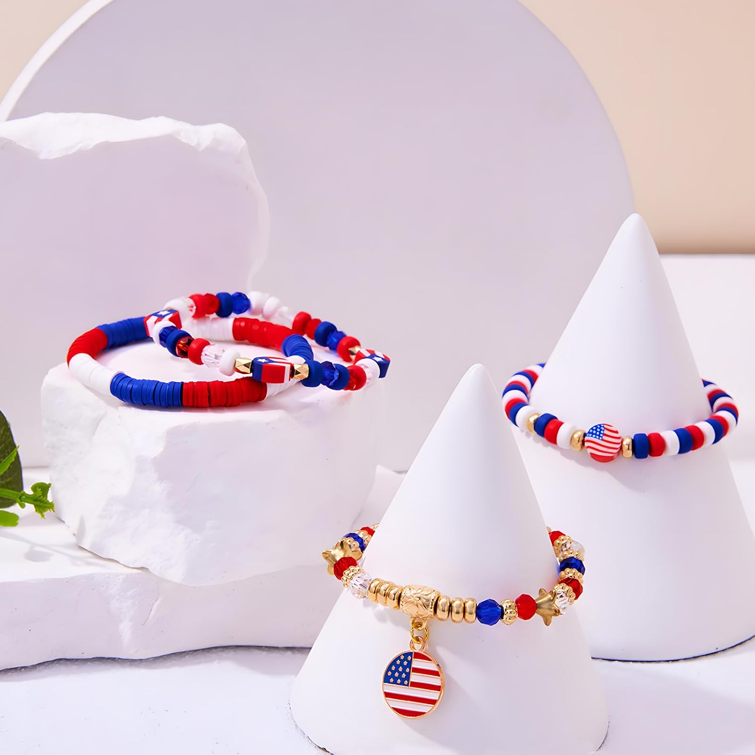 Smilelife 4th of July Accessories USA Patriotic Bracelets for Independence Day Red White and Blue American Flag Stretch Bracelets for Women Girls Boys