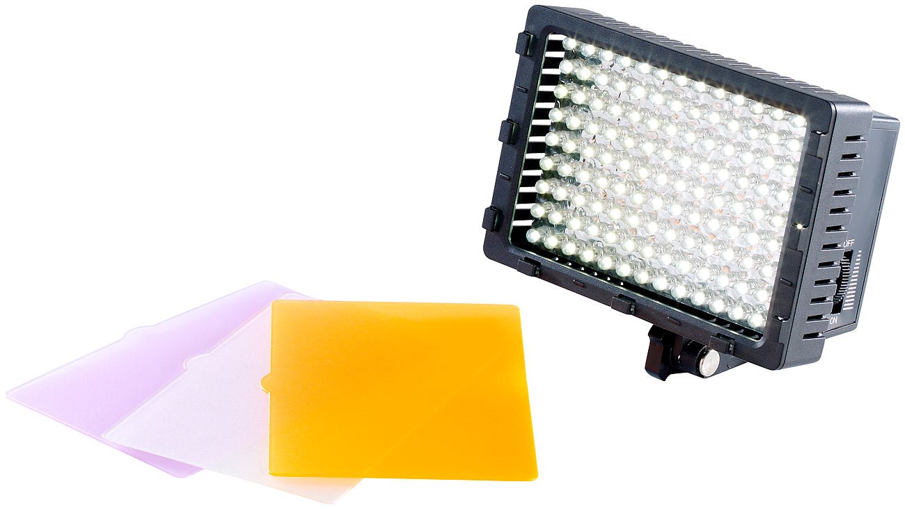 Somikon lampa LED do zdjęć i wideo, 126 diod LED światła dziennego, 520 lm, 5500 K, z regulacją jasności, z 3 filtrami kolorów