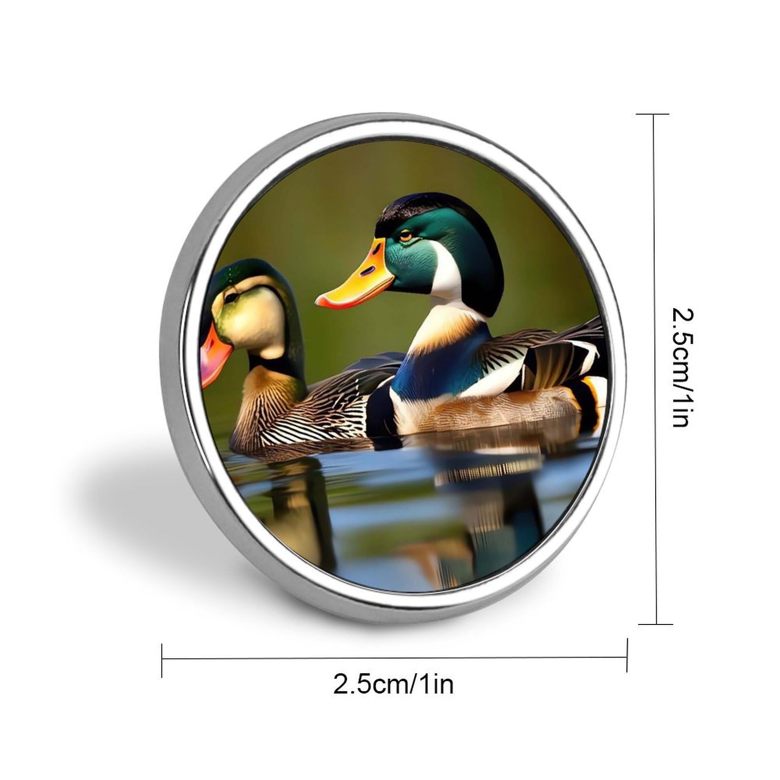 Stylish Two Mallard Ducks Printed Round Brooch: Lightweight, Durable, Stylish Wedding Accessory Ideal for Valentine's Day And Women's Day