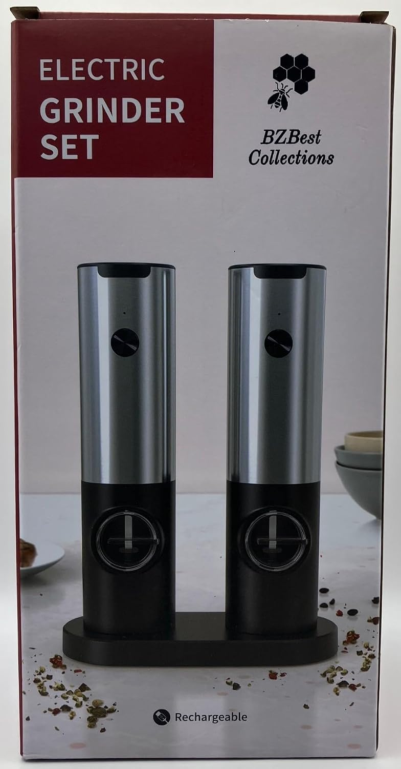 Electric Salt and Pepper Grinder Set, 2 Pepper Mills, Rechargeable With Dual Charging Base, Built-in Battery, Easy One Handed Operation, Ceramic Grinding Core, Adjustable Coarseness, White LED Light