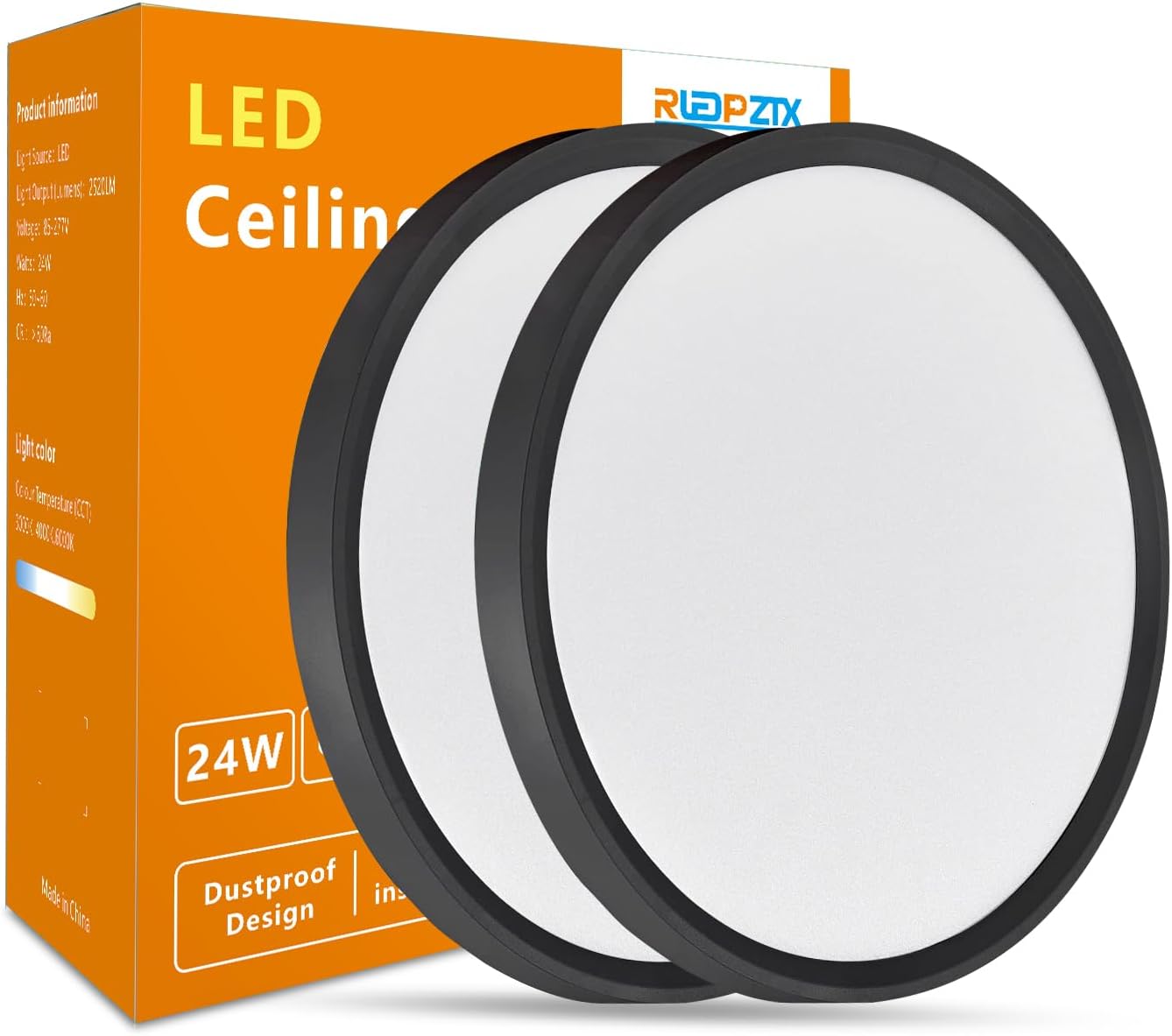Led Flush Mount Ceiling Light,16 Inch 32w 3480lm,3000k/4000k/6000k 3CCT Selectable, Round Modern Flat Panel Super Slim Led Ceiling Light,for Living Dining Kitchen Bedroom Room (2Pack-Black)