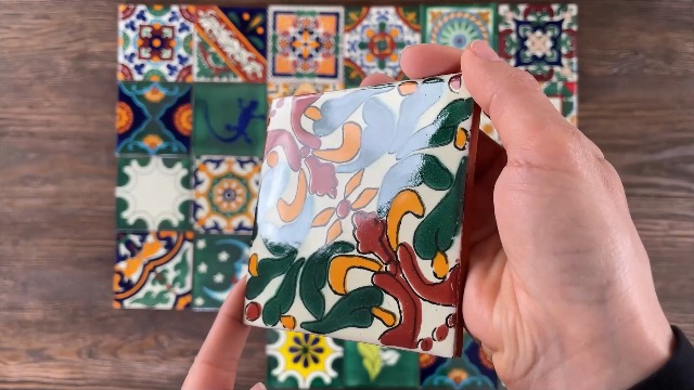 15 Piastrelle Mosaico Messicane Verde 10.5x10.5 Cm - Mattonelle Decorative Dipinte A Mano Per Cucina E Bagno