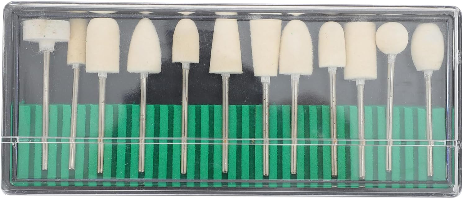 12pcs Wool Polishing Head Nail Drill Bits for Nail Gel Manicure Polish Drill Art Tools Sanding Bands Boards