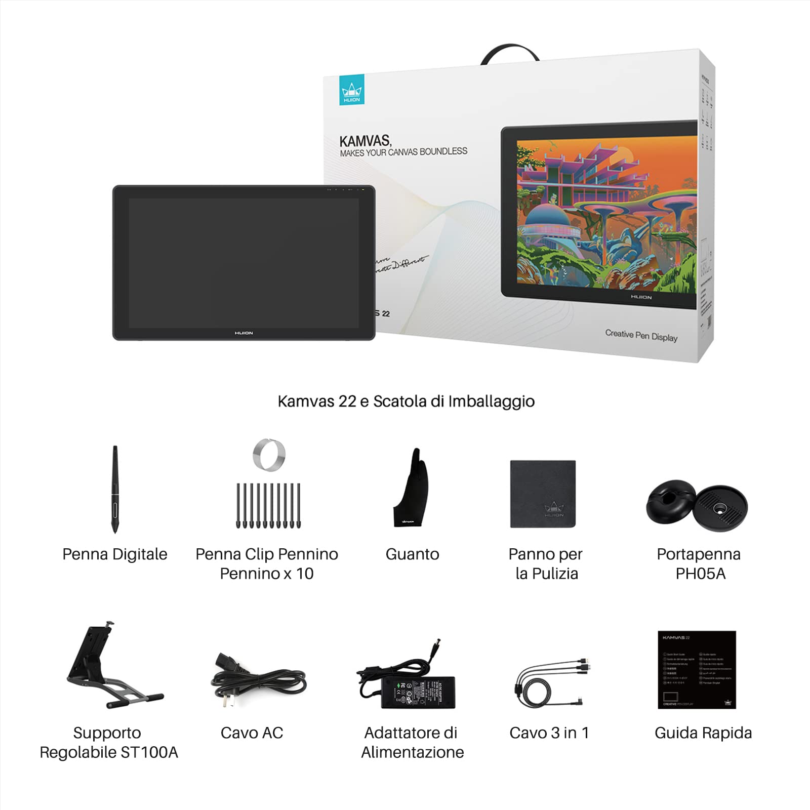 HUION Nuova Kamvas 22 Tavoletta Grafica con Schermo La più Recente Stilo senza Batteria PW517 8192 Pressione della Penna Supporto Android 120% sRGB Pellicola Opaca Antiriflesso - 21,5 pollici | 21,5 pollici,FHD,Stilo PW517,Disegno,telelavoro,Educazione in