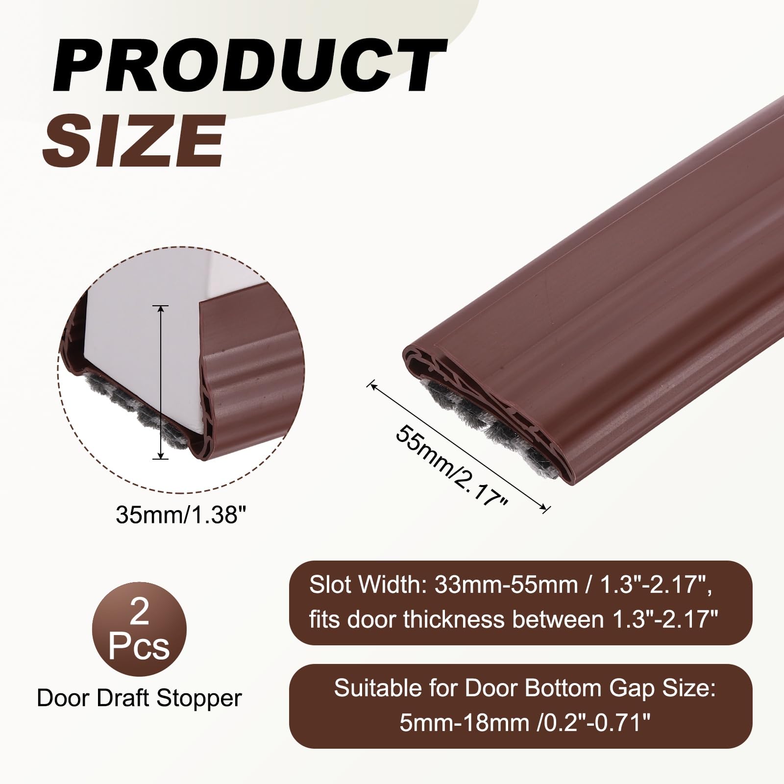 PATIKIL 2 Pezzi 93 Cm ParaSpifferi Sottoporta Adatta Per Porte Marrone | Guarnizione Sottoporta In PVC Con Spazzola, Con Spessore 5.8-5.7 Cm, Interne Esterne