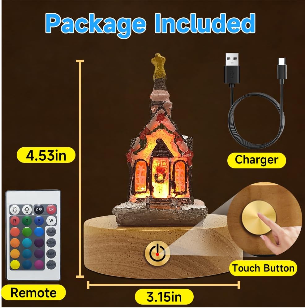Mini Houses Night Light Cute LED Table Lamp Cozy Dimmable Nightlight Rechargeable Bedside Lamp Portable Trendy Funny Desk Decor Figurine Lamp for Living Room, Bedroom, Kitchen(E)