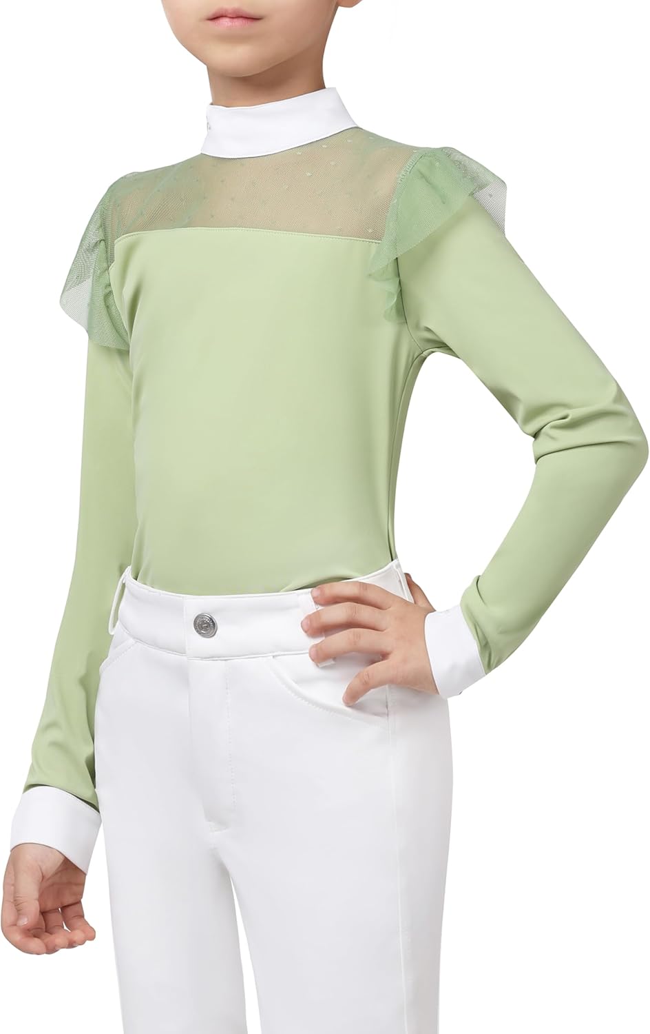 Girls Equestrian Riding Shirt, Breathable Long Sleeve Horse Riding Top for Training & Show, Quick-Dry