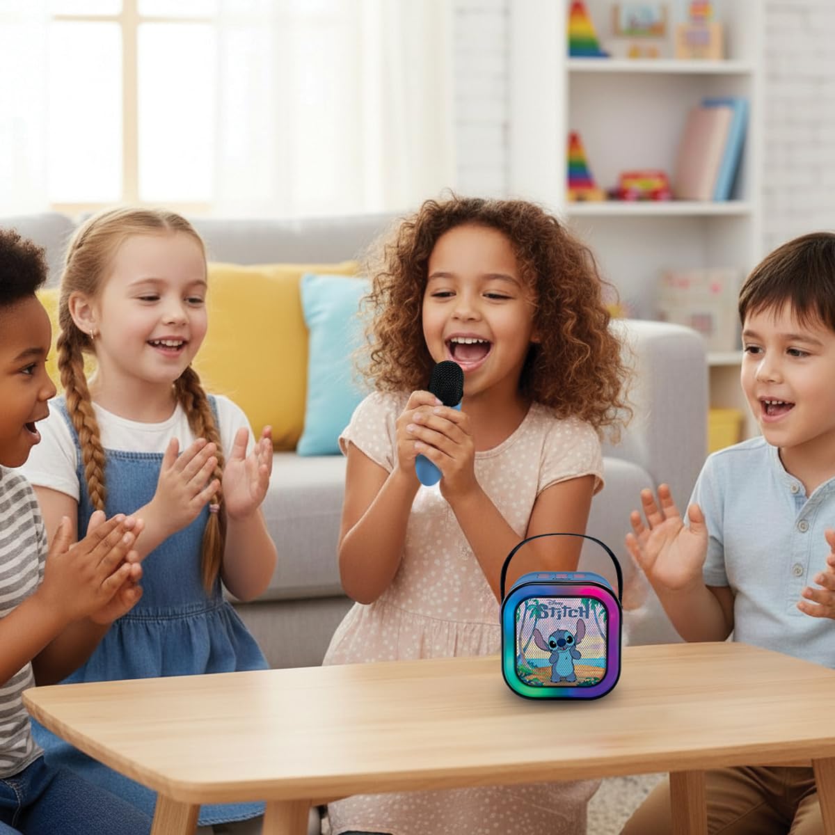 Lexibook, Disney, Karaoke con Microfono Wireless, Blu, BTC020DLXB | Altoparlante karaoke Stitch con microfono wireless, Bluetooth 5.0, USB-C, luci e design compatto
