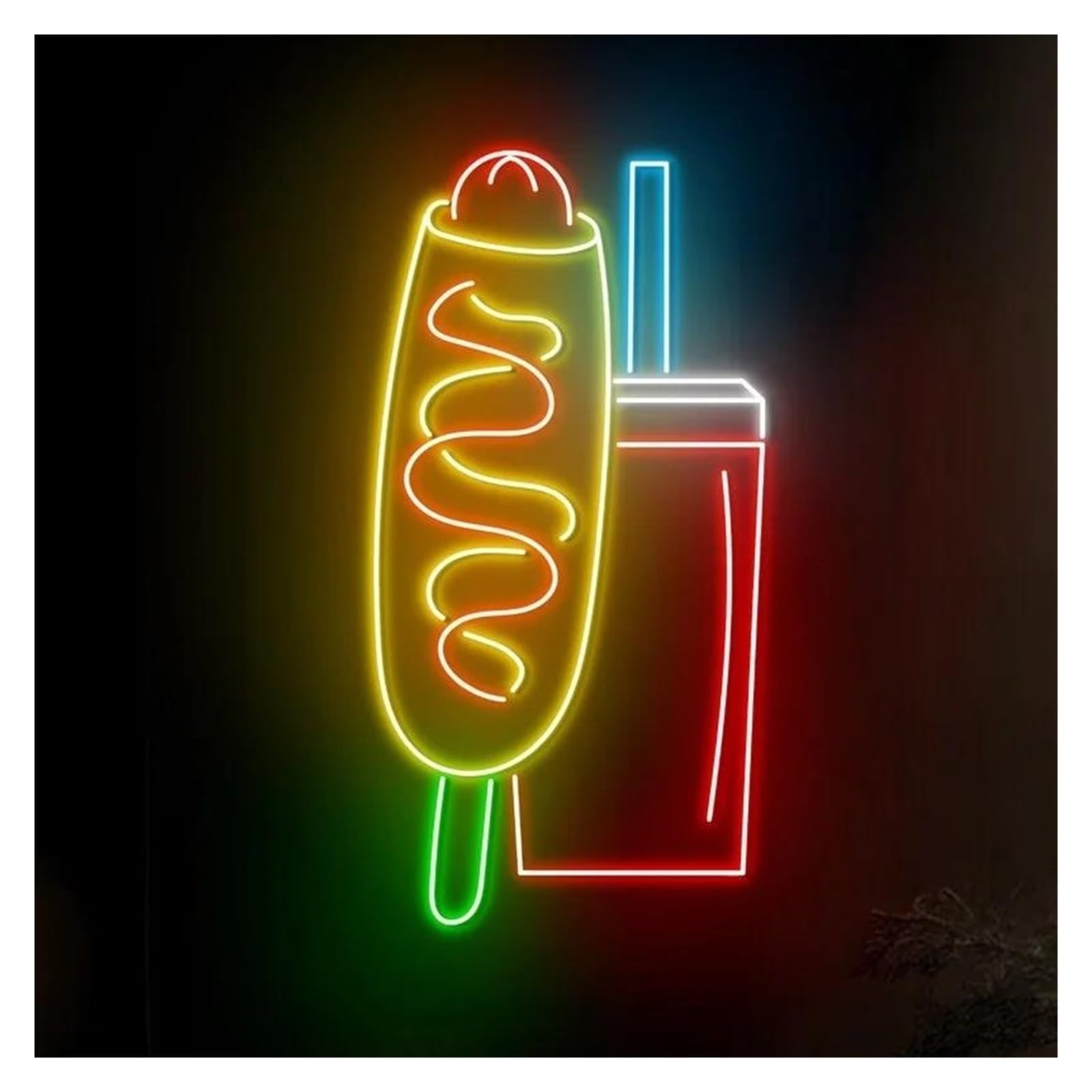 Sign Lamp Corn Dog Decorative Lamps with Drinks Sign USB Powered Fast Food Restaurant Convenience Stores Wall Decor 38cm