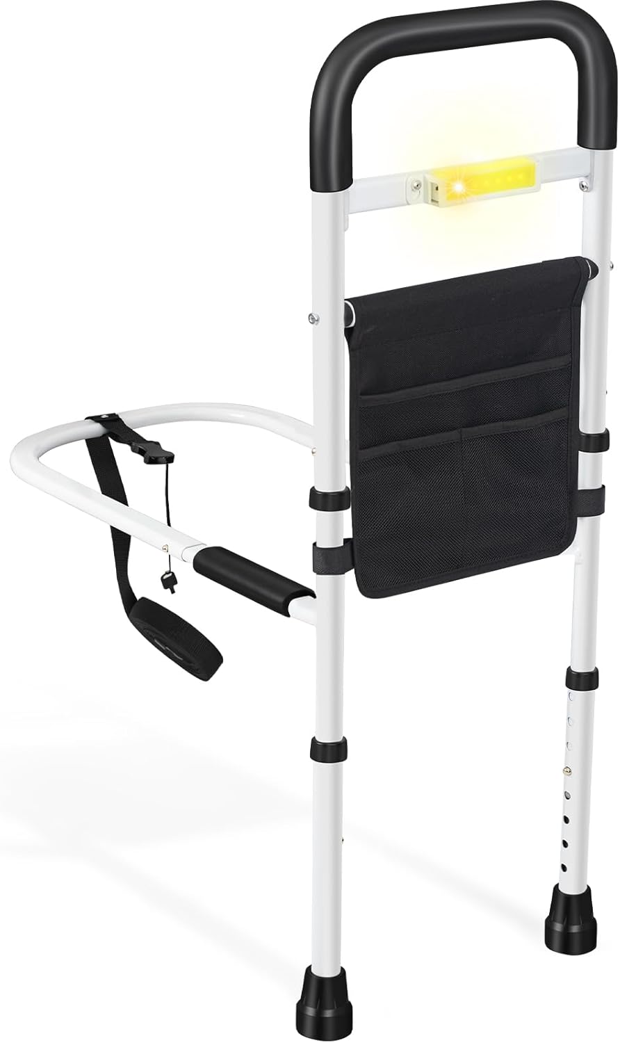 Panta Bed Rails for Elderly Adults Safety, Adjustable Bed Assist Rails for Seniors with Motion Light, Bed Side Rails with Support Legs and Storage Pocket, Portable Bed Cane (Black)