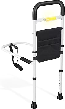 Panta Bed Rails for Elderly Adults Safety, Adjustable Bed Assist Rails for Seniors with Motion Light, Bed Side Rails with Support Legs and Storage Pocket, Portable Bed Cane Black