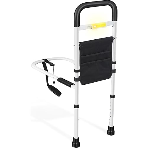 Panta Bed Rails for Elderly Adults Safety, Adjustable Bed Assist Rails for Seniors with Motion Light, Bed Side Rails with Support Legs and Storage Pocket, Portable Bed Cane (Black)