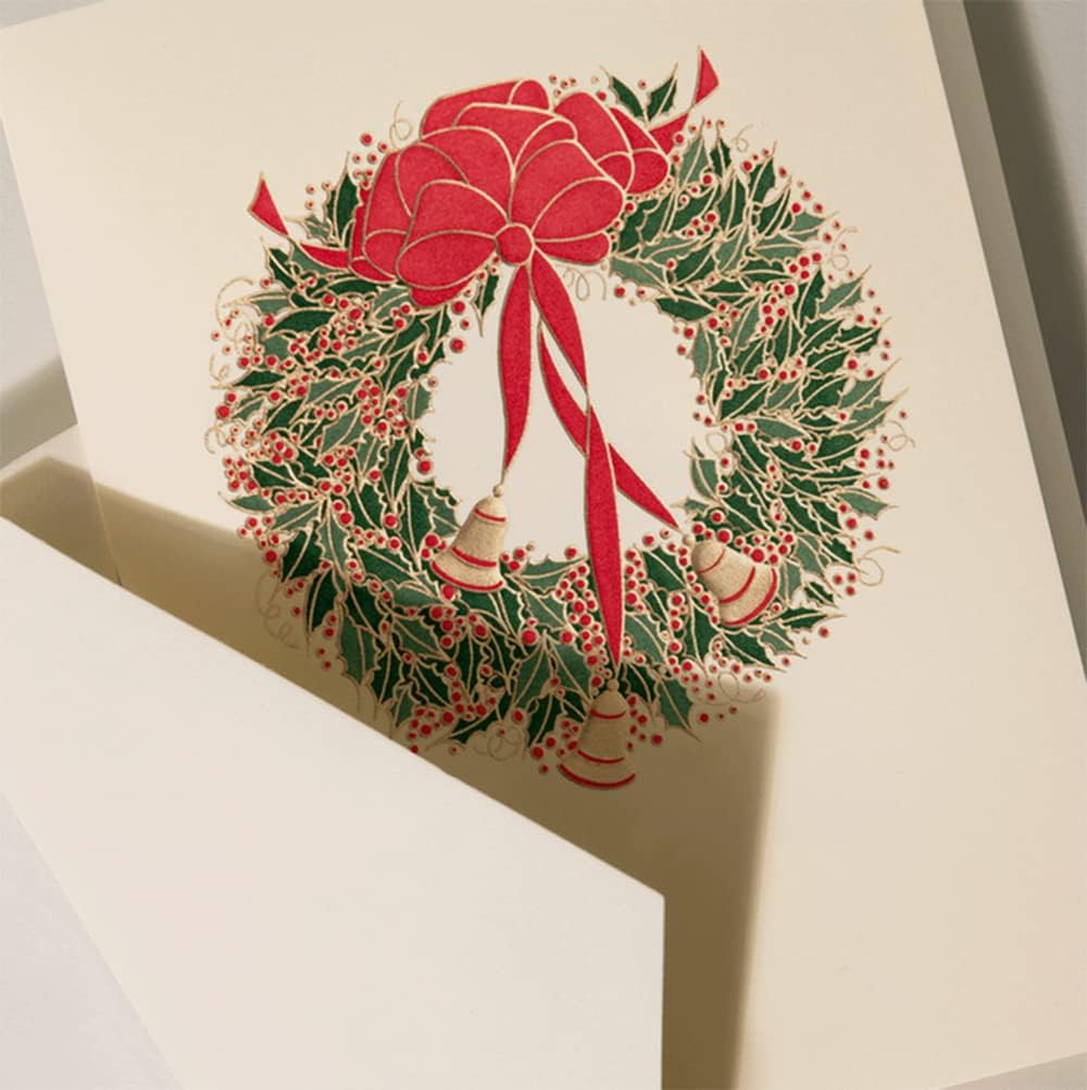 Crane & Co. Holly Wreath with Bells Holiday Greeting Card