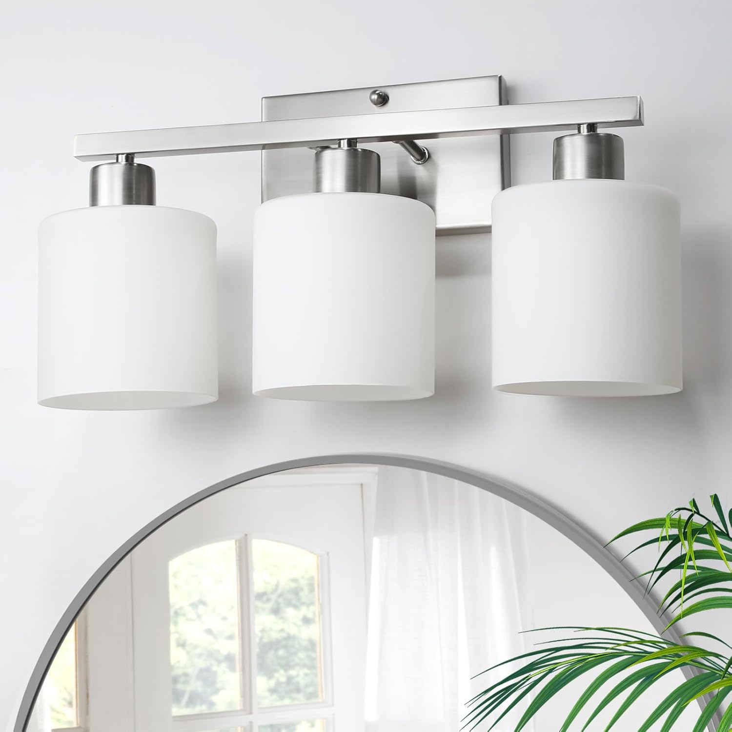 CANMEIJIA 2-Light Bathroom Vanity Light Fixtures Brushed Nickel, Morden Vanity Wall Scones Lighting for Bedroom Living Room, Vanity Lights with Milky White Glass Shades, E26 Socket, Bulbs Not Included