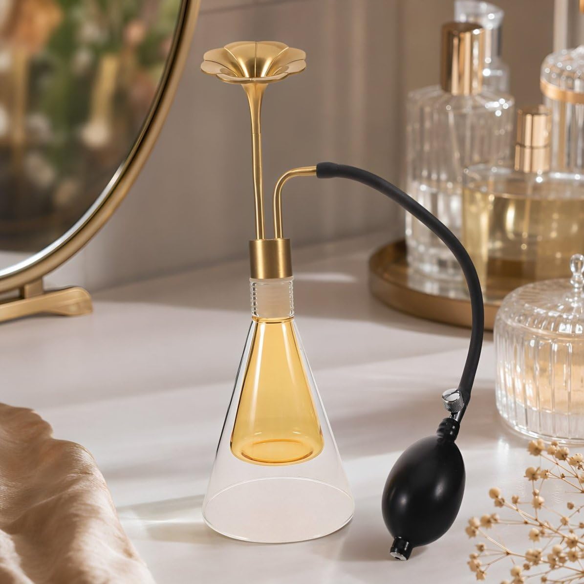 Operitacx Glas und Kupfer Nachfüllbarer Duftzerstäuber, Gold, 90ml