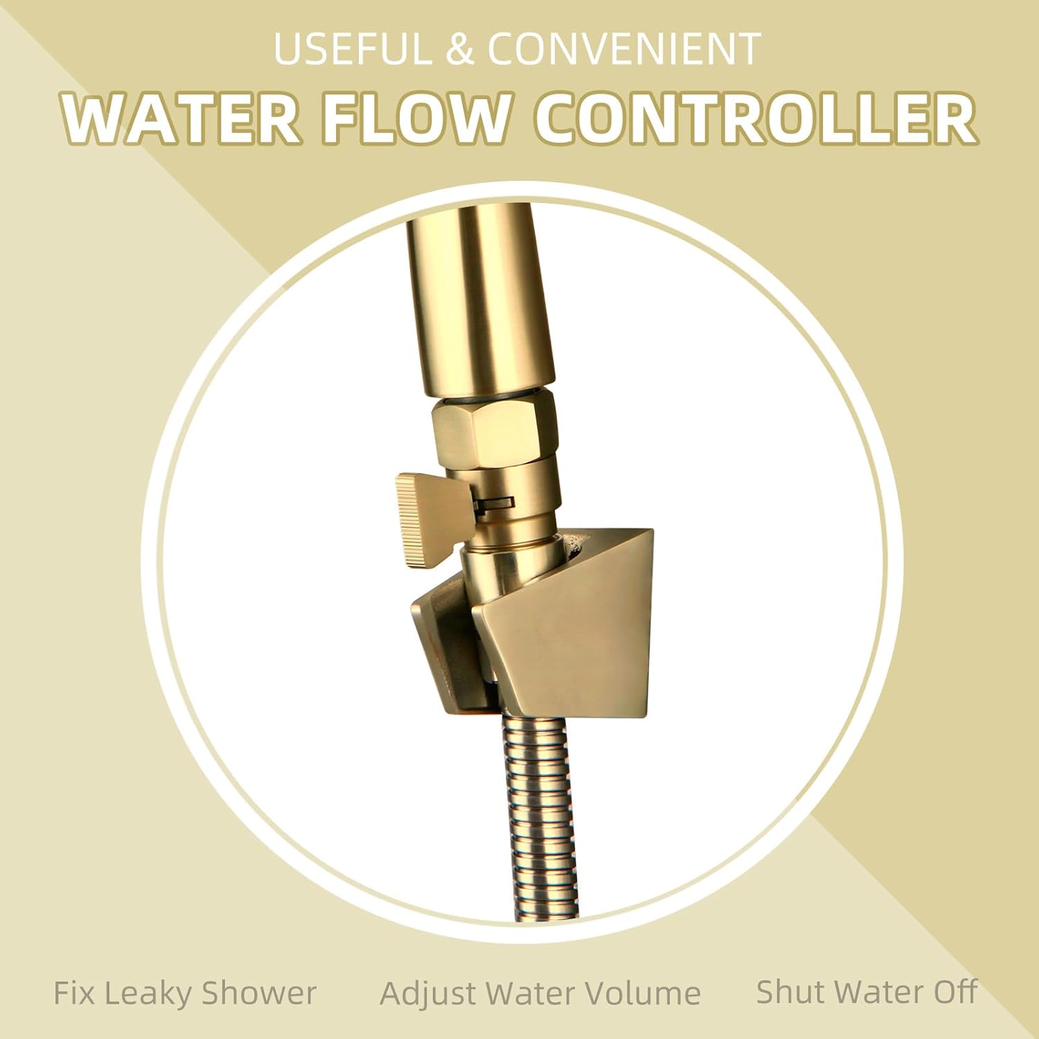 Angle Simple Water Flow Control Valve, Brass Shut Off for Dual Shower Faucet, RV Head with Hose Restrictor, Brushed Nickel(Titanium Gold)