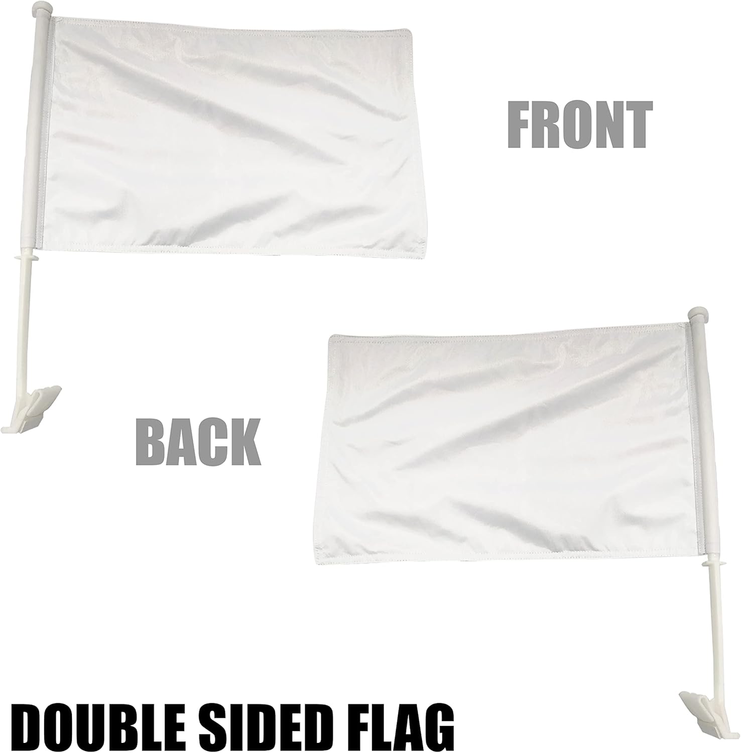 BANNER BUZZ MAKE IT VISIBLE Solid White Car Window Clip Flag Fade Resistant Vehicle for Patriotic, Sports Events, Parades - Premium - Double Side Printing (Pack of 100)