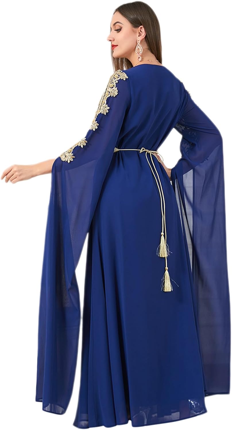 IDOPIP Embroidery Abayas for Women Muslim Moroccan Floral Maxi Kaftan Dress Arabic Islamic Dubai Robe Ramadan Prayer Clothes - Image 2