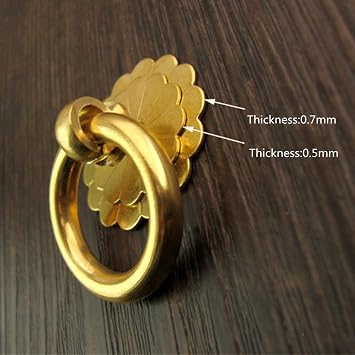 dophee 2Pcs 1.18 Vintage Copper Round Ring Style Dresser Drawer Cabinet Pull Handle Knob with Screws, Brass