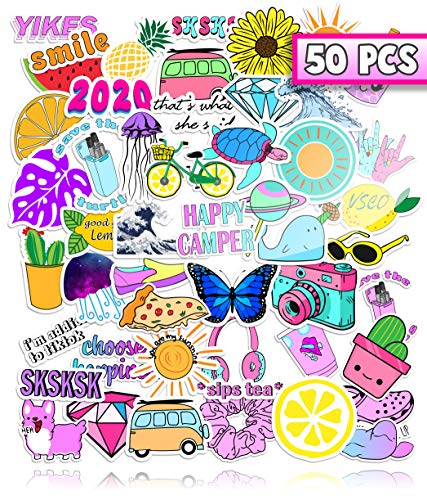 Premium VSCO Stickers for HydroFlasks Bulk Pack of 50 Laminated Waterproof Stickers Or TickTock Stuff and Water Bottle Stickers