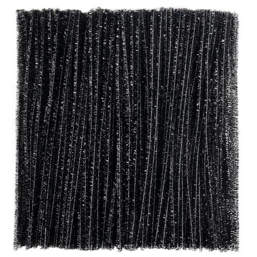 Caydo 200 Stück glitzernde schwarze Pfeifenreiniger dicke flauschige Chenille-Stiele Pfeifenreiniger Basteln für Kunst und Handwerk perfekt für die Herstellung von Tieren Blumen und festlichen