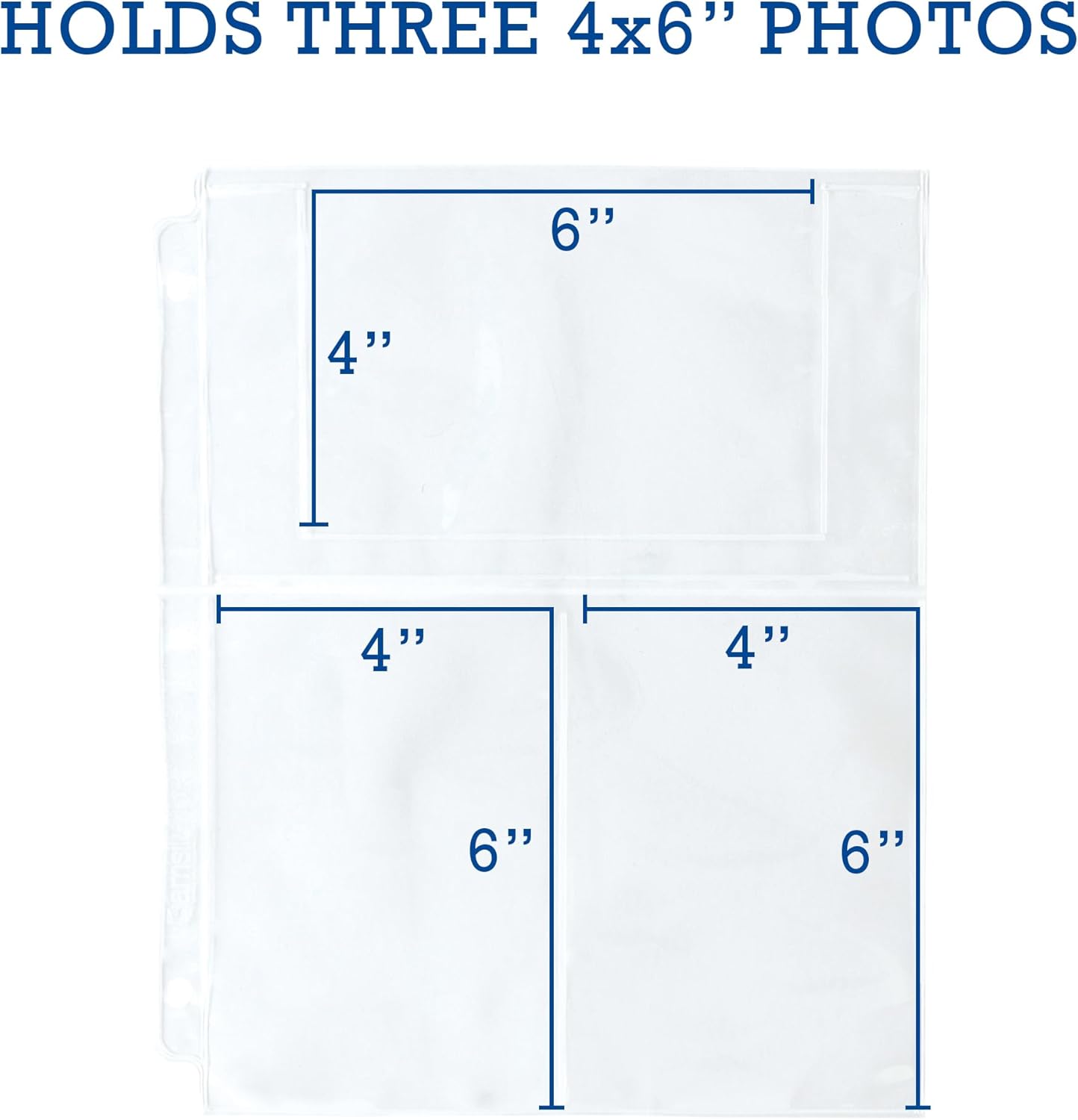 Samsill 50 Pack Ultra Clear 4x6 Photo Album Pages for 3 Ring Binder, Mixed Format, Archival Photo Sleeves, Photo Holders, 3 Pocket Top Loading, 300 Total Photos