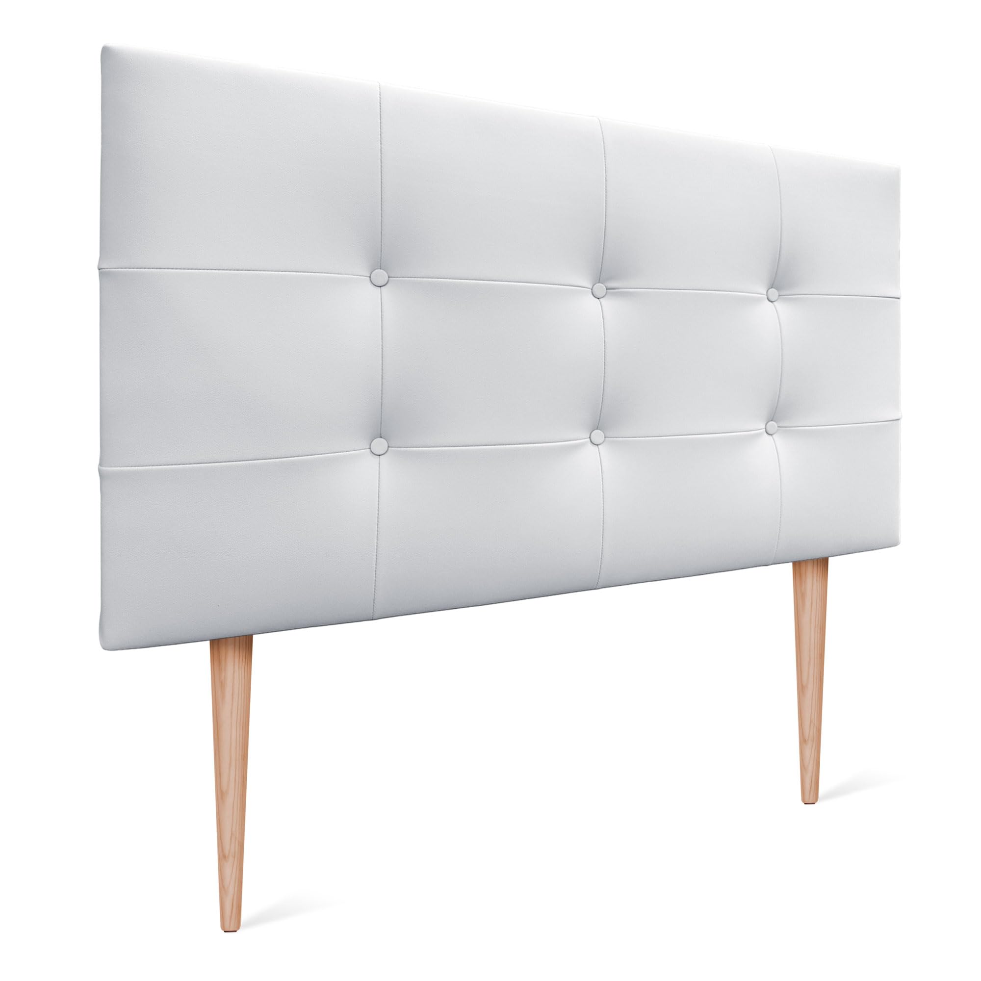 DHOME Cabecero Capitone Tapizado Polipiel o Tela Acualine con Patas de Madera de Pino 8cm de Grosor Cabezales de Cama Acolchado Capitoné Cabeceros de Cama (Polipiel Blanco, 105 (105))
