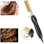 SUYOOULIN Hot Comb Hair Straightener, AC 110V Electric Heating Combs, Ceramic Comb Security Portable Curling Iron Heated Brush, Anti-Scald Beard Straightener Press Comb (Black+Gold)