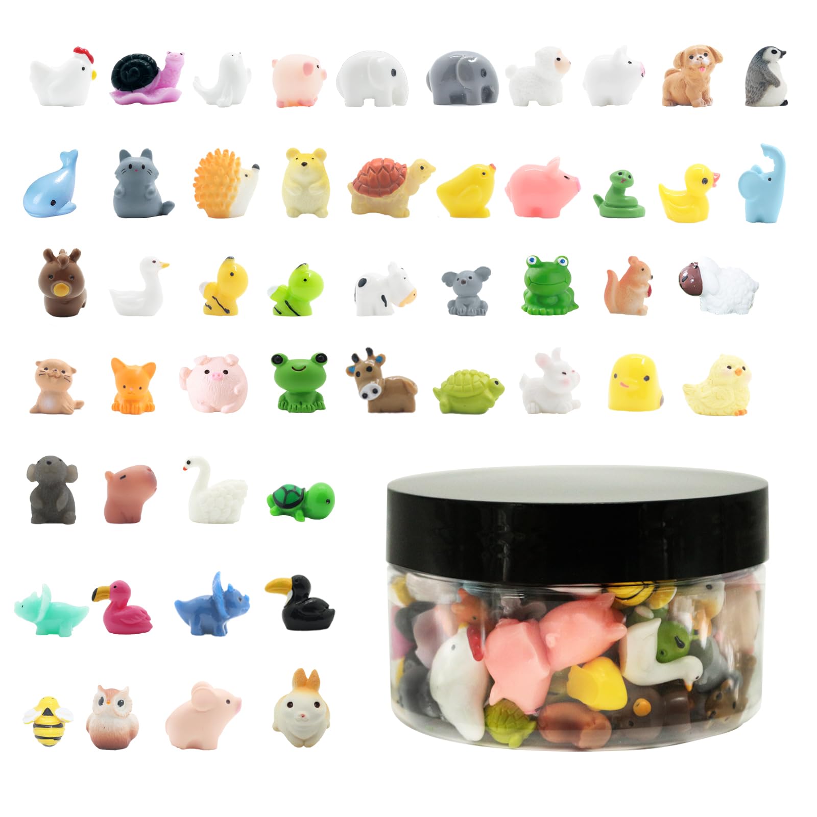 POMKON Mini Resin Animals Figurines Set, 100 PCS Tiny Resin Figures for Crafts Landscape Miniature Garden Decor