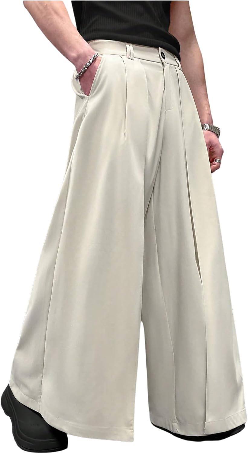 GORGLITTER Men's Baggy Wide Leg Dress Pants Pleated Work Suit Pants High Waisted Slacks Business Casual Trousers
