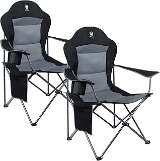 EVER ADVANCED Camping Chairs for Adults Heavy Duty Folding Chair Up to 160kg Oversized with High Back & Cup Holder & Side Pocket Comfy Camp Fold Up Chair